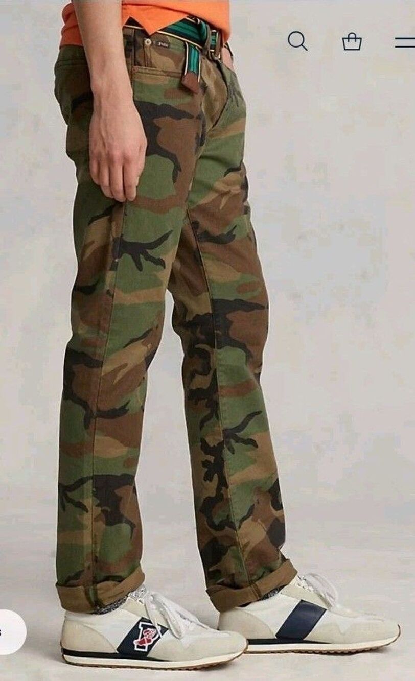 POLO RALPH LAUREN Varick Slim Straight Black Label Polo Pony Men 32x30 Camo Pant